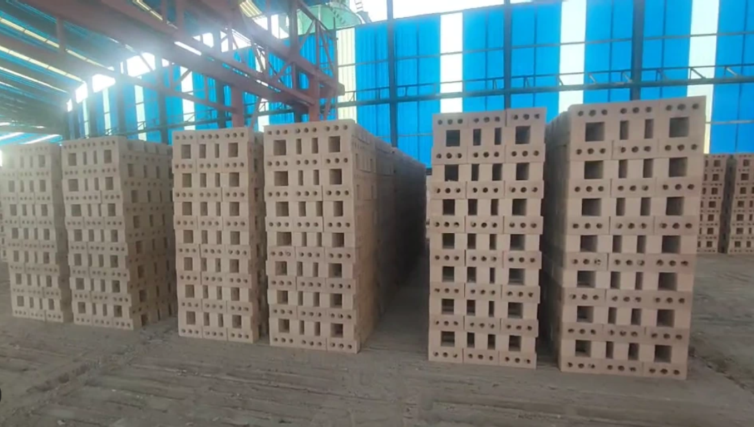 Hollow bricks inside rotary kiln plant