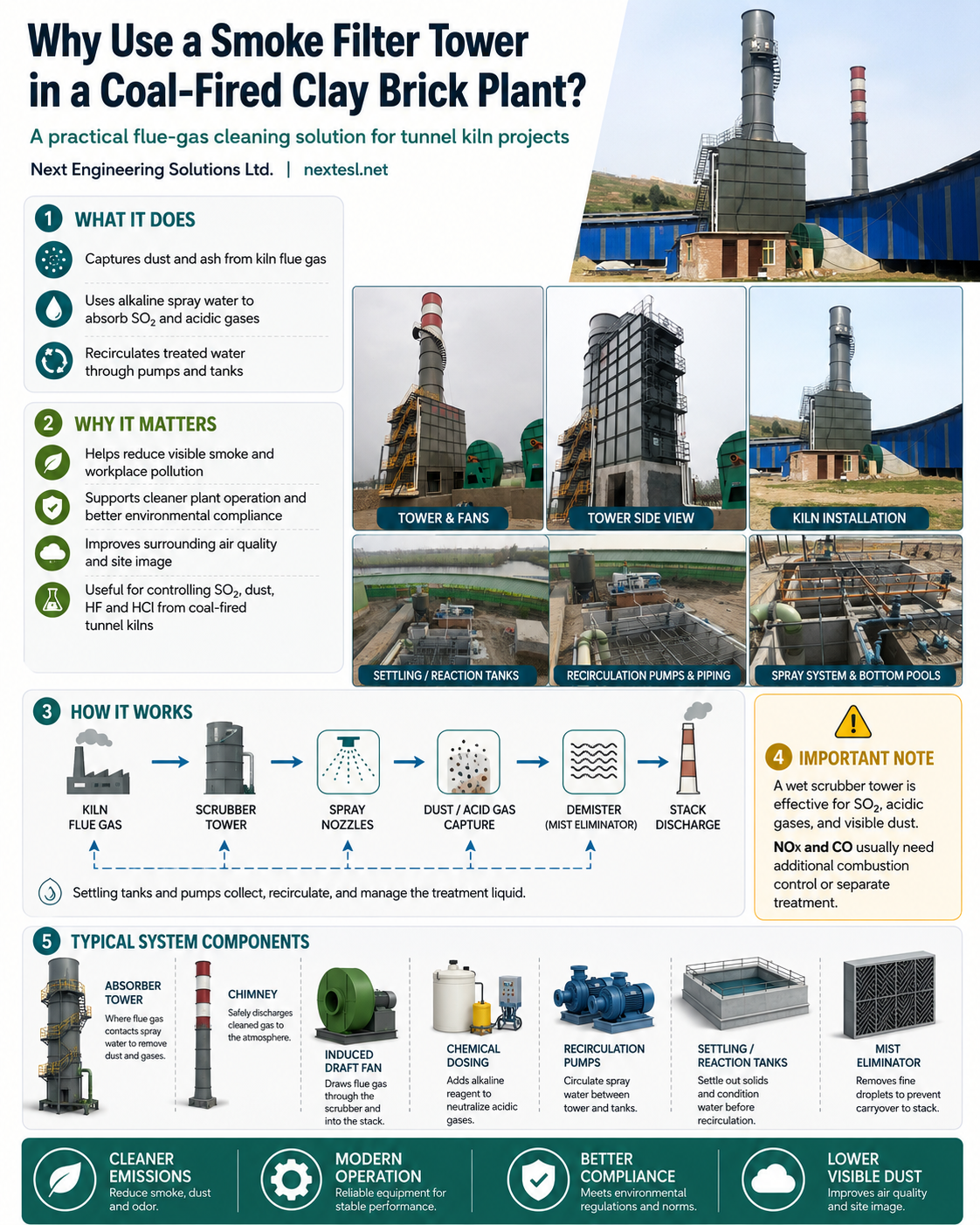 Infographic explaining smoke filter tower for coal fired clay brick plant
